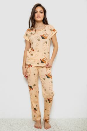 Піжама жіноча з принтом, колір бежевий, 243R6018-P31