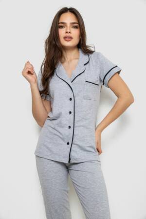 Жіноча піжама з принтом, колір сірий, 243R19006