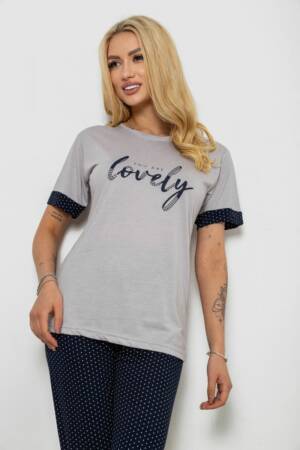 Піжама жіноча з принтом, колір сірий, 243R2120