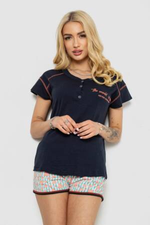 Піжама жіноча з принтом, колір синій, 243R0004-P18