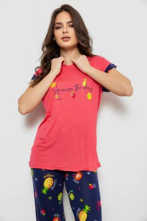 Піжама жіноча з принтом, колір рожевий, 243R2121