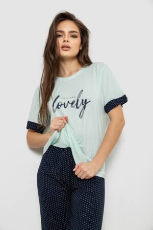 Піжама жіноча з принтом, колір м’ятний, 243R2113