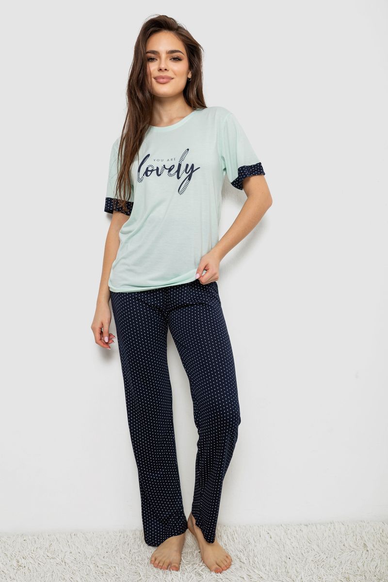 Піжама жіноча з принтом, колір м’ятний, 243R2113