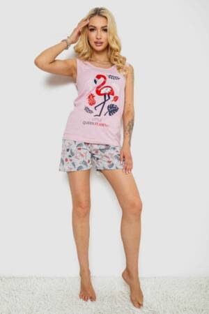 Піжама жіноча з принтом, колір рожевий, 243R5091