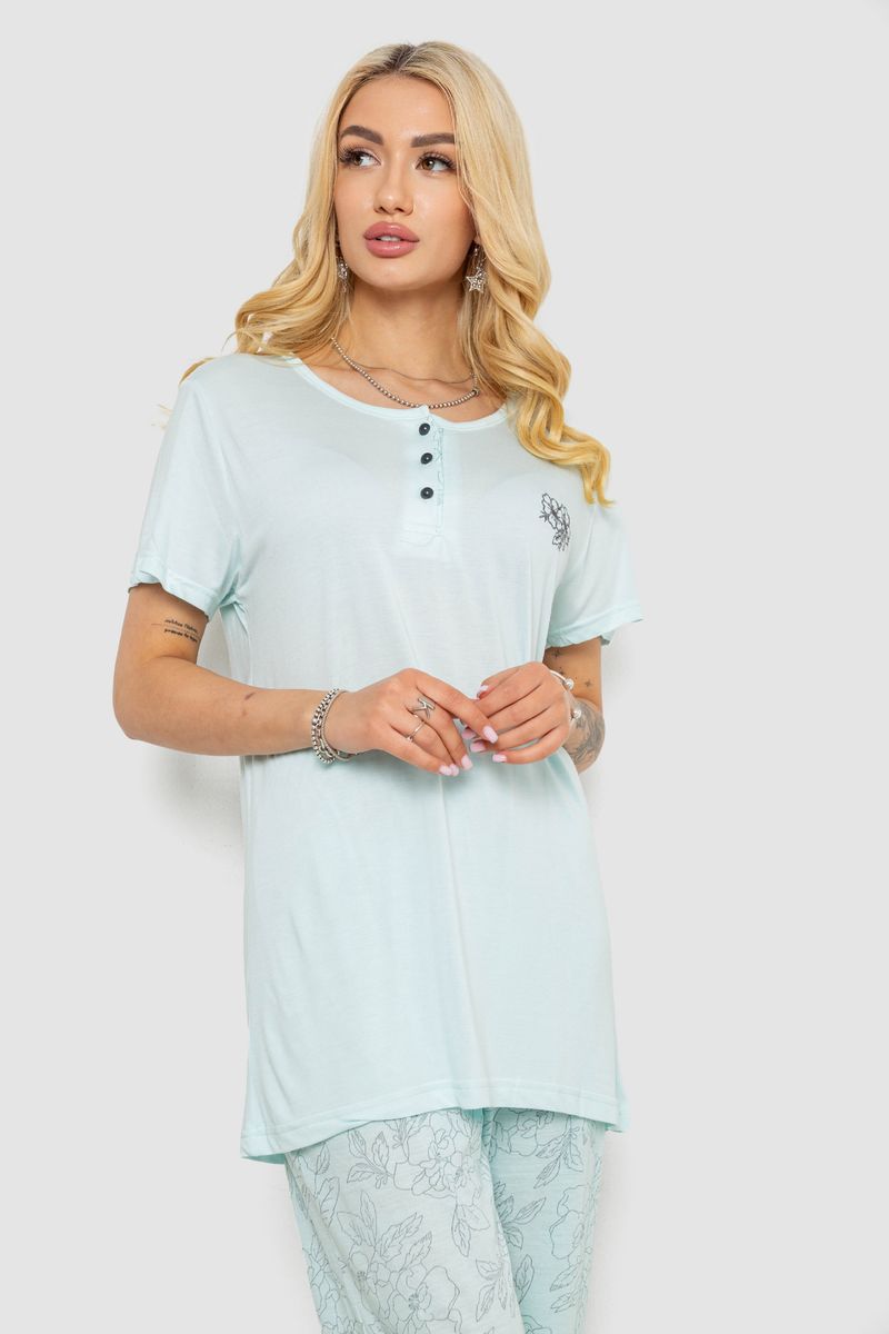 Піжама жіноча з принтом, колір м’ятний, 243R6623