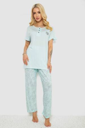 Піжама жіноча з принтом, колір м’ятний, 243R6623