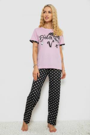 Піжама жіноча з принтом 243R2032-С, колір бузково-чорний, 243R2032-C