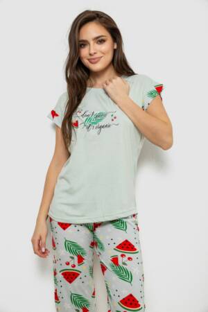 Піжама жіноча з принтом, колір м’ятний, 243R2077