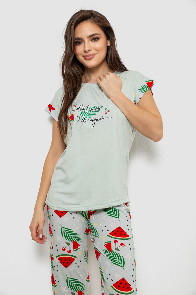 Піжама жіноча з принтом, колір м’ятний, 243R2077