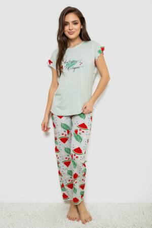 Піжама жіноча з принтом, колір м’ятний, 243R2077