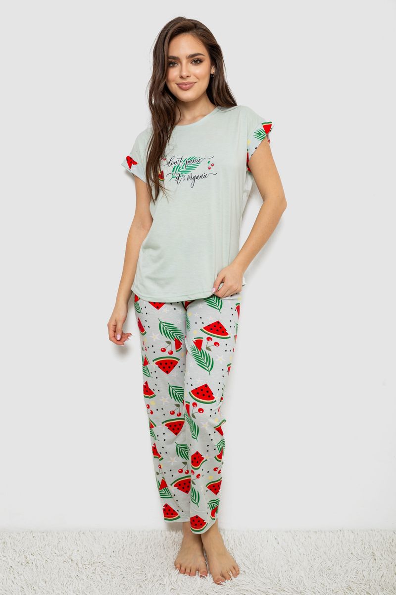 Піжама жіноча з принтом, колір м’ятний, 243R2077