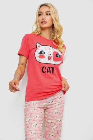 Піжама жіноча з принтом, колір рожевий, 243R15733