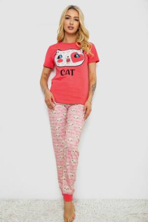 Піжама жіноча з принтом, колір рожевий, 243R15733