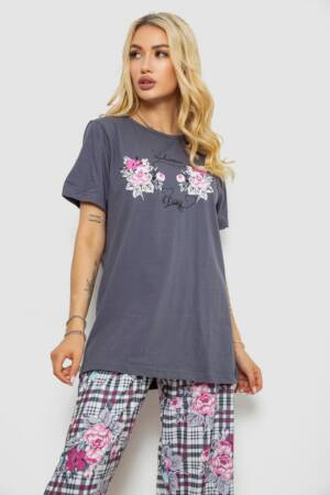 Піжама жіноча з принтом, колір сірий, 243R10367
