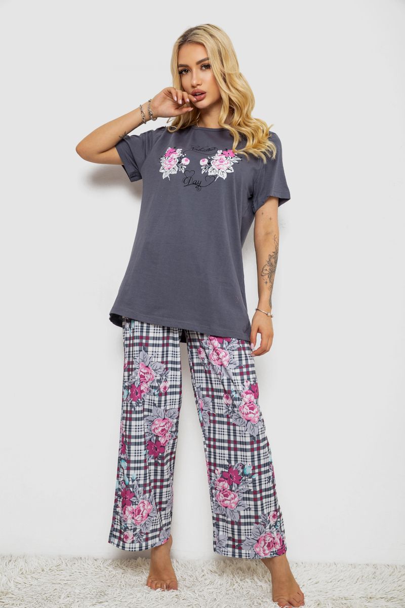 Піжама жіноча з принтом, колір сірий, 243R10367