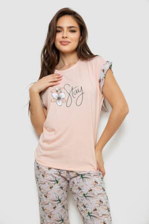 Піжама жіноча з принтом, колір персиковий, 243R2080