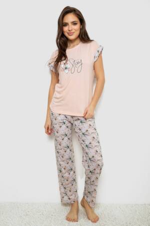 Піжама жіноча з принтом, колір персиковий, 243R2080