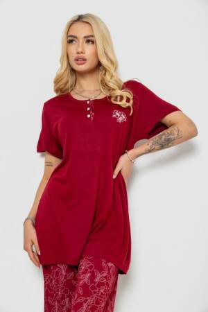 Піжама жіноча з принтом, колір бордовий, 243R6890