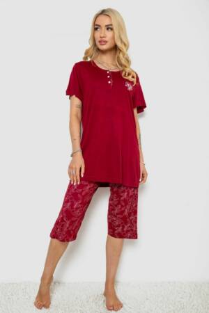 Піжама жіноча з принтом, колір бордовий, 243R6890