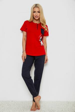 Піжама жіноча з принтом, колір червоно-синій, 243R9211
