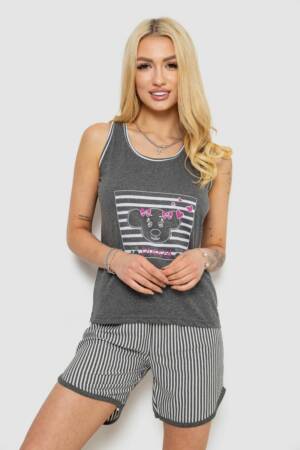 Піжама жіноча з принтом, колір сірий, 243R1535