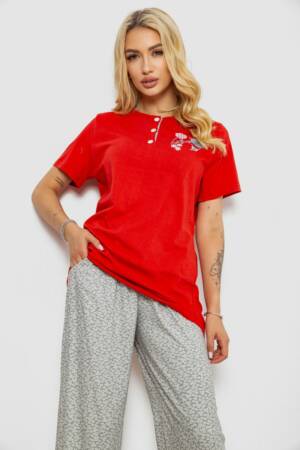 Піжама жіноча з принтом, колір червоний, 243R10366