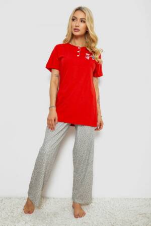 Піжама жіноча з принтом, колір червоний, 243R10366