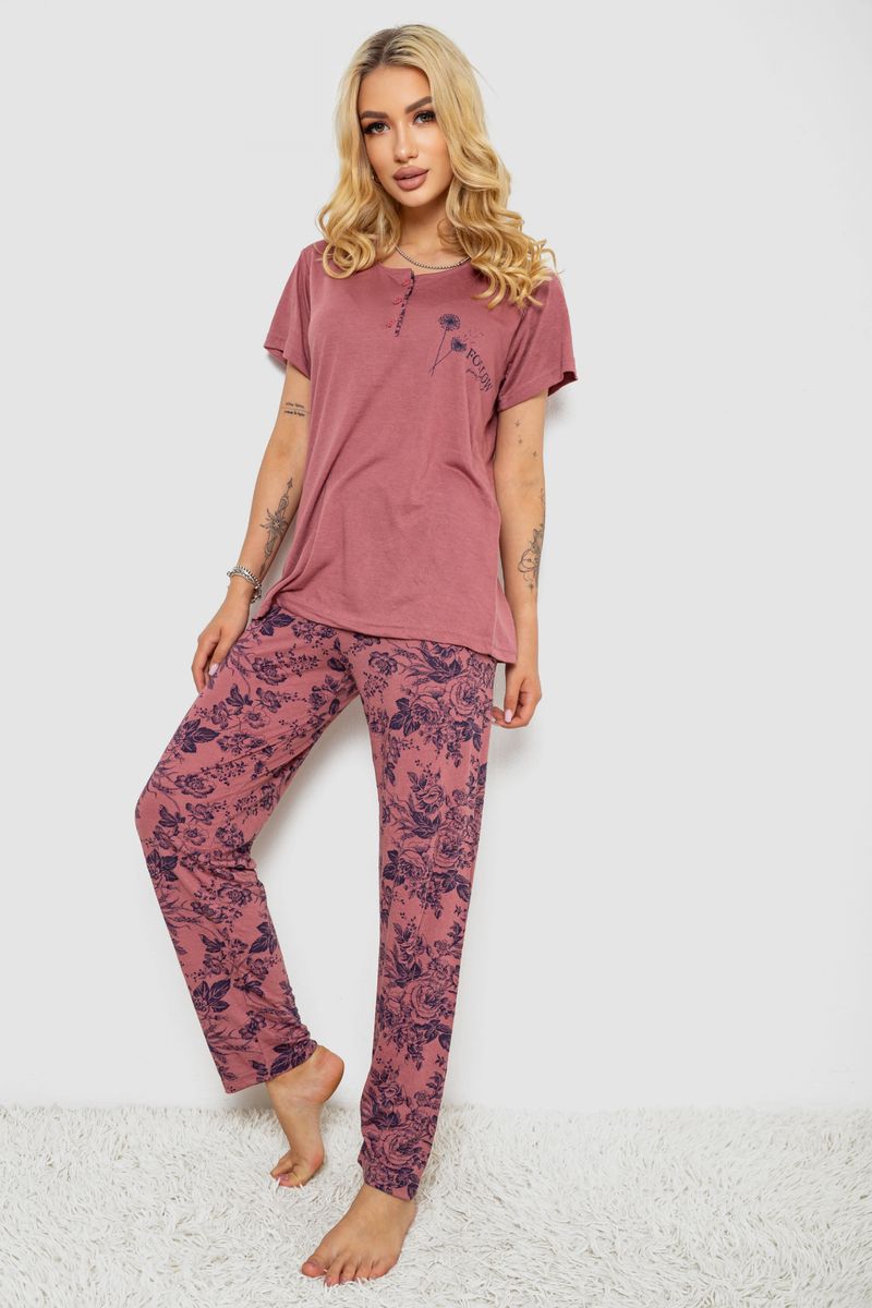 Піжама жіноча з принтом, колір сливовий, 243R10197 - Зображення 3
