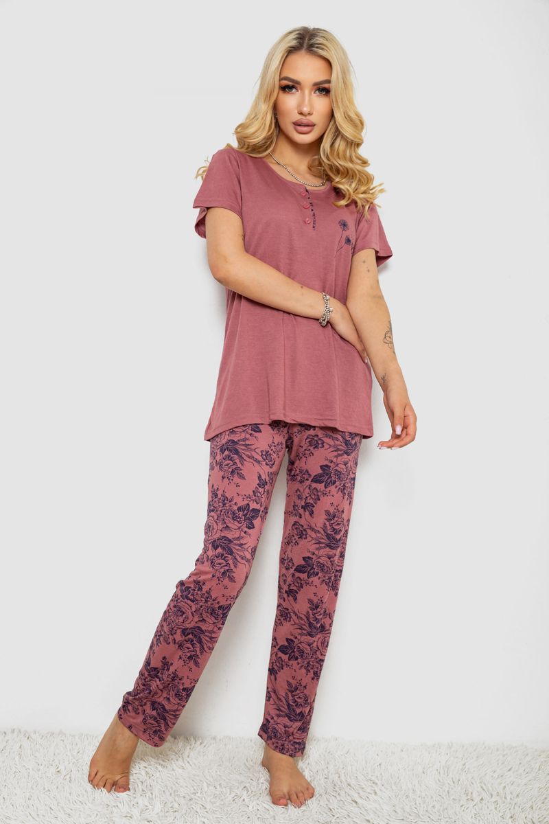 Піжама жіноча з принтом, колір сливовий, 243R10197
