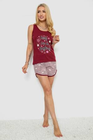 Піжама жіноча з принтом, колір бордовий, 243R2039-1