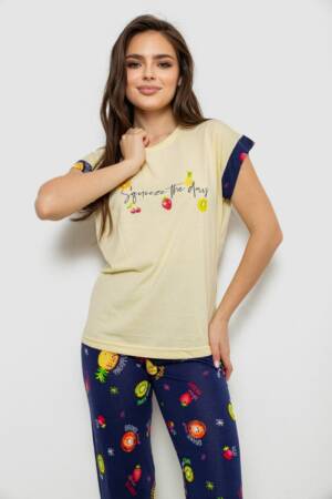 Піжама жіноча з принтом, колір жовтий, 243R2122