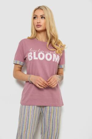 Піжама жіноча з принтом, колір темно-пудровий, 243R9257