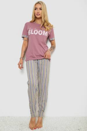 Піжама жіноча з принтом, колір темно-пудровий, 243R9257