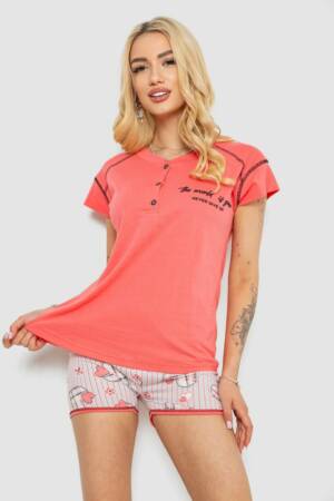 Піжама жіноча з принтом, колір кораловий, 243R0004-P14
