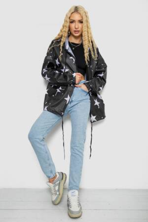 Вітровка жіноча з капюшоном, колір чорний, 238R102-4