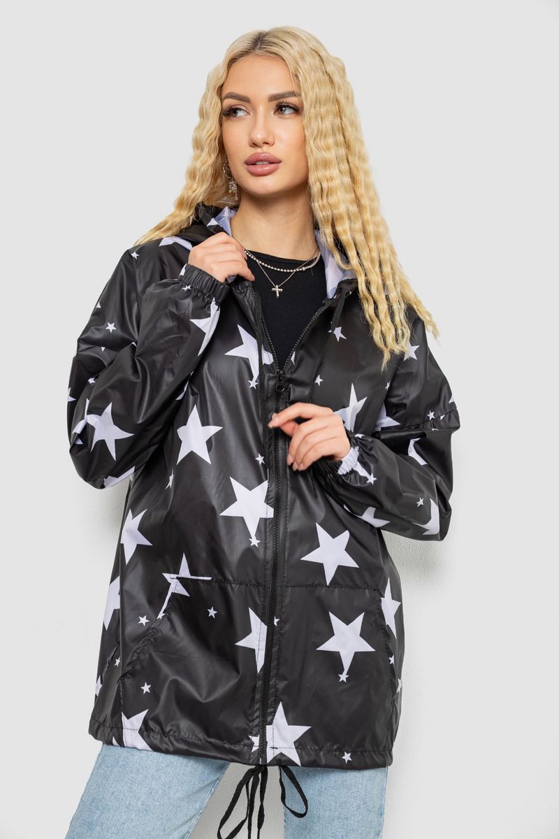 Вітровка жіноча з капюшоном, колір чорний, 238R102-4