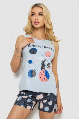 Піжама жіноча з принтом, колір блакитний, 243R24492