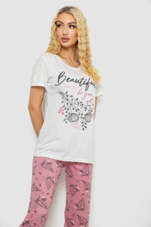 Піжама жіноча з принтом, колір молочний, 243R10311