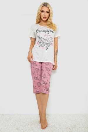 Піжама жіноча з принтом, колір молочний, 243R10311