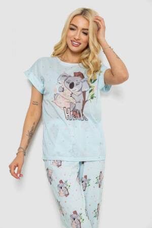 Піжама жіноча з принтом, колір блакитний, 243R6011