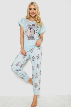 Піжама жіноча з принтом, колір блакитний, 243R6011