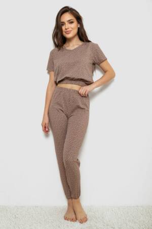 Піжама жіноча з принтом, колір мокко, 243RK2026