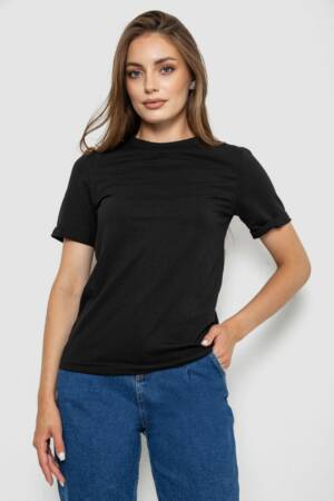 Футболка жіноча однотонна, колір чорний, 238R111-1