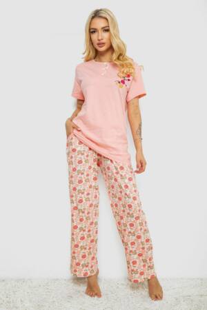 Піжама жіноча з принтом, колір персиковий, 243R10353