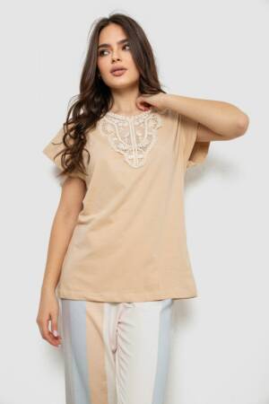 Піжама жіноча з принтом, колір бежевий, 243R1600-019