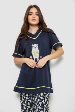 Піжама жіноча з принтом, колір синій, 243R1600-022
