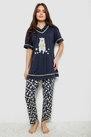 Піжама жіноча з принтом, колір синій, 243R1600-022