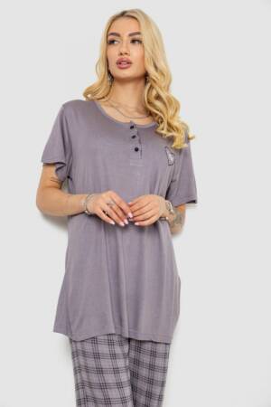 Піжама жіноча з принтом, колір сірий, 243R7023