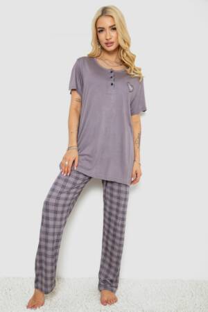 Піжама жіноча з принтом, колір сірий, 243R7023