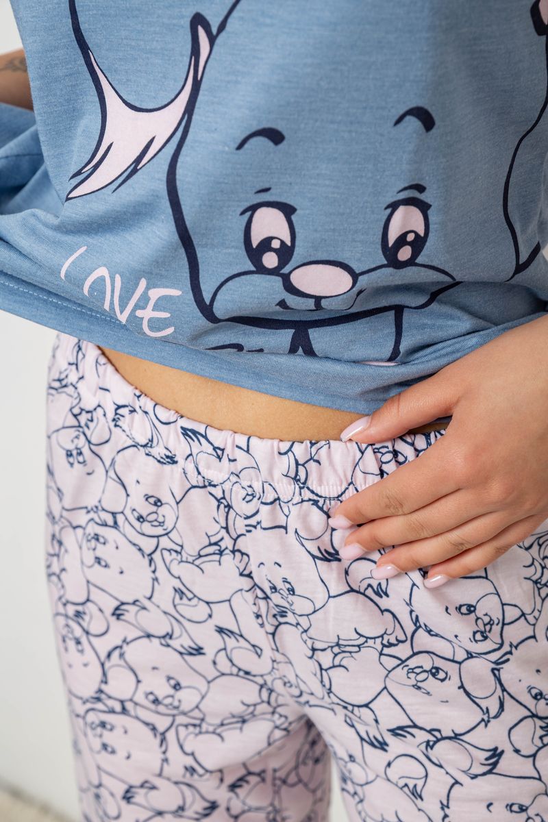 Піжама жіноча з принтом, колір джинс, 243R7106 - Зображення 5